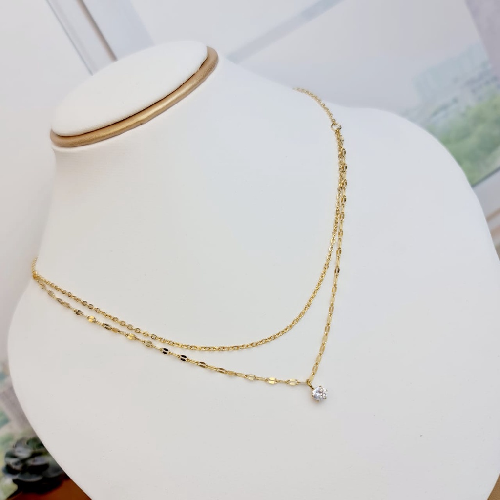 COD! Kalung wanita titanium simple 2layer rantai variasi anti karat/Kalung import/Kalung diamond