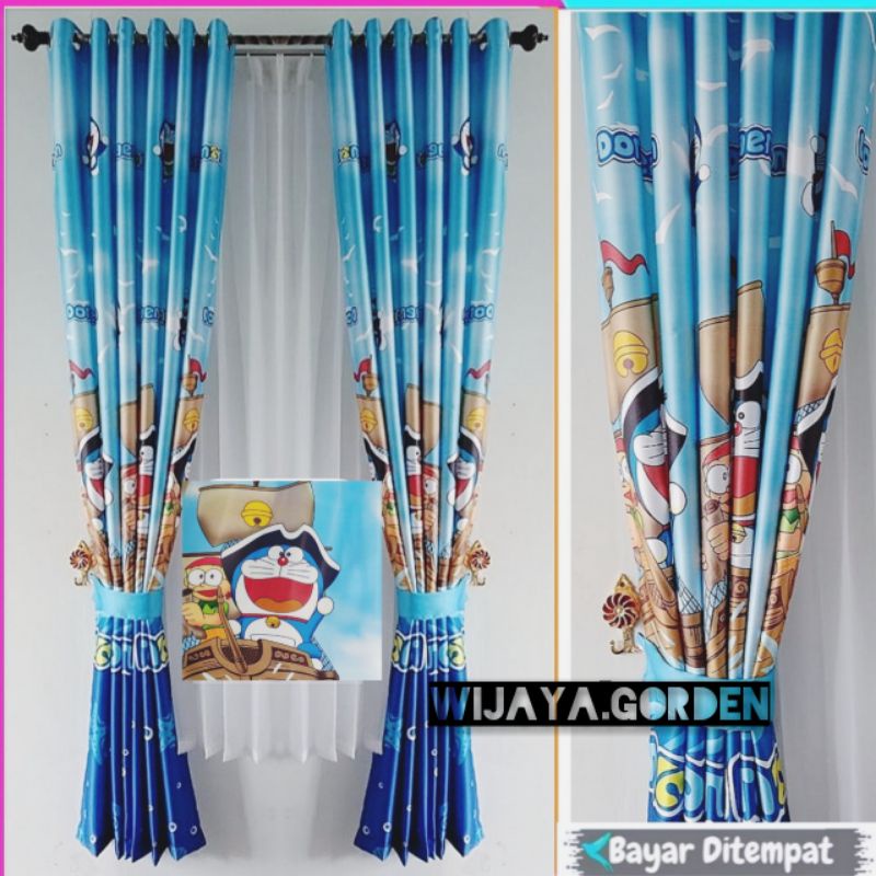 Gorden Blackout Import Embos Karakter jendela minimalis pintu Tirai Doraemon tebal lembut 12 ring sm