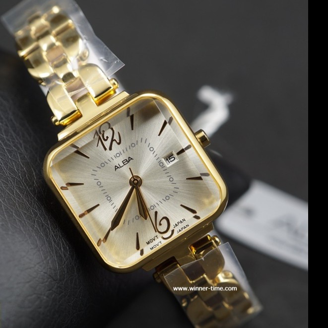 Jam Tangan Alba AH7R66X1 Kotak Gold Wanita Original AH7R66 Ladies