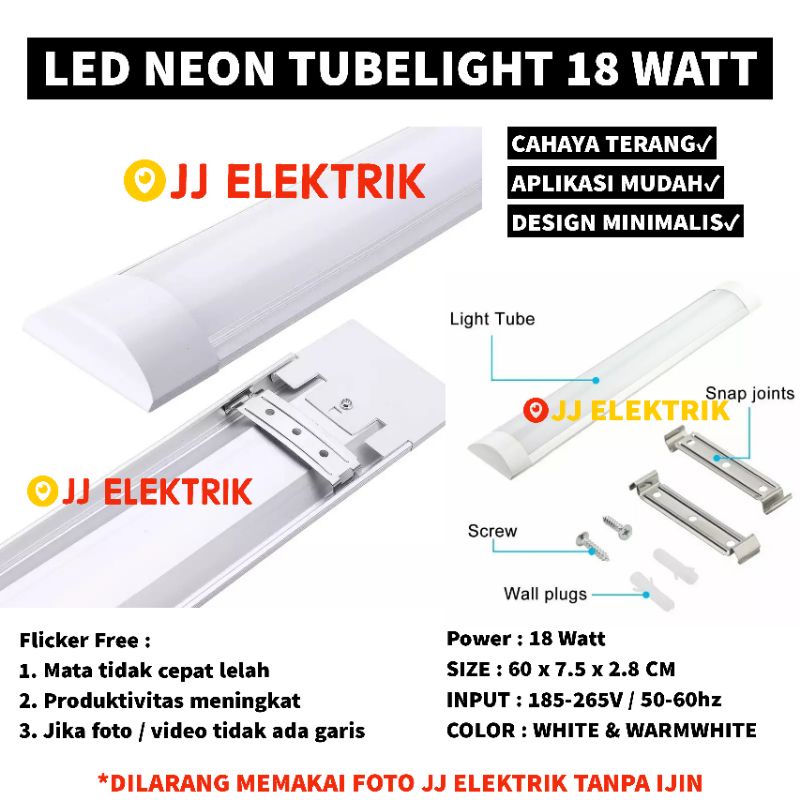 Lampu Neon LED 18 Watt 18W Plafon Tempel 60CM Super Terang