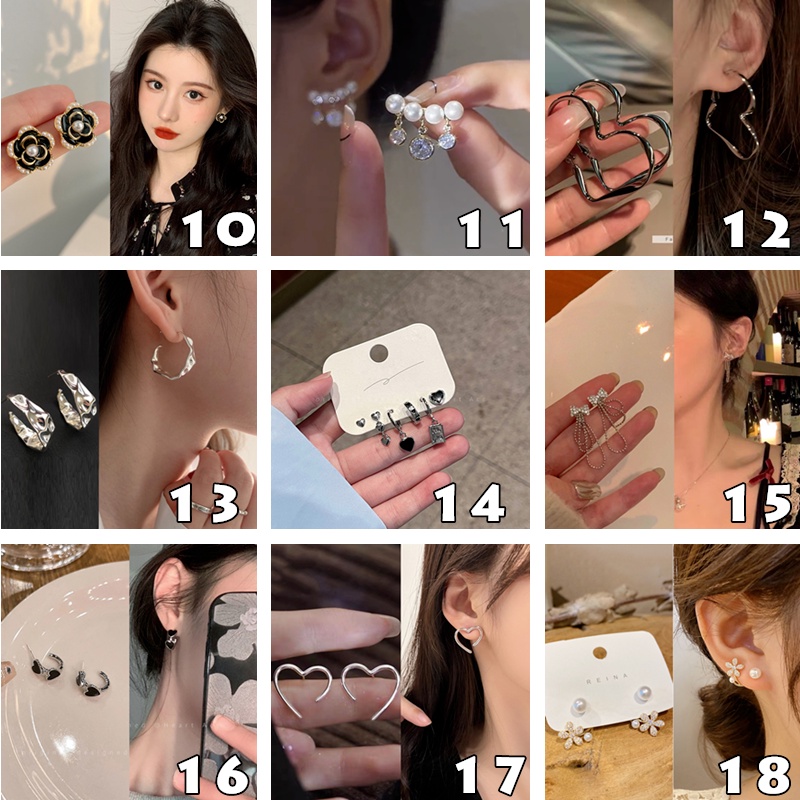 Anting Stud Hias Kristal Mutiara Gaya Hip Hop Korea Untuk Wanita