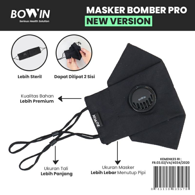 BOWIN Masker Bomber -2x Anti Bakteri &amp; Percikan (Masker Kain 4 Lapisan)