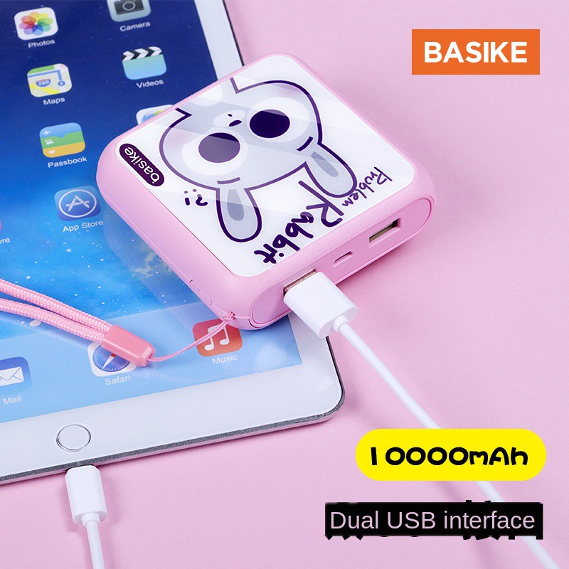 PowerBank Murah Mini Lucu Fast Charging 10000 mAh LCD Dual USB BASIKE samsung iphone xiaomi oppo