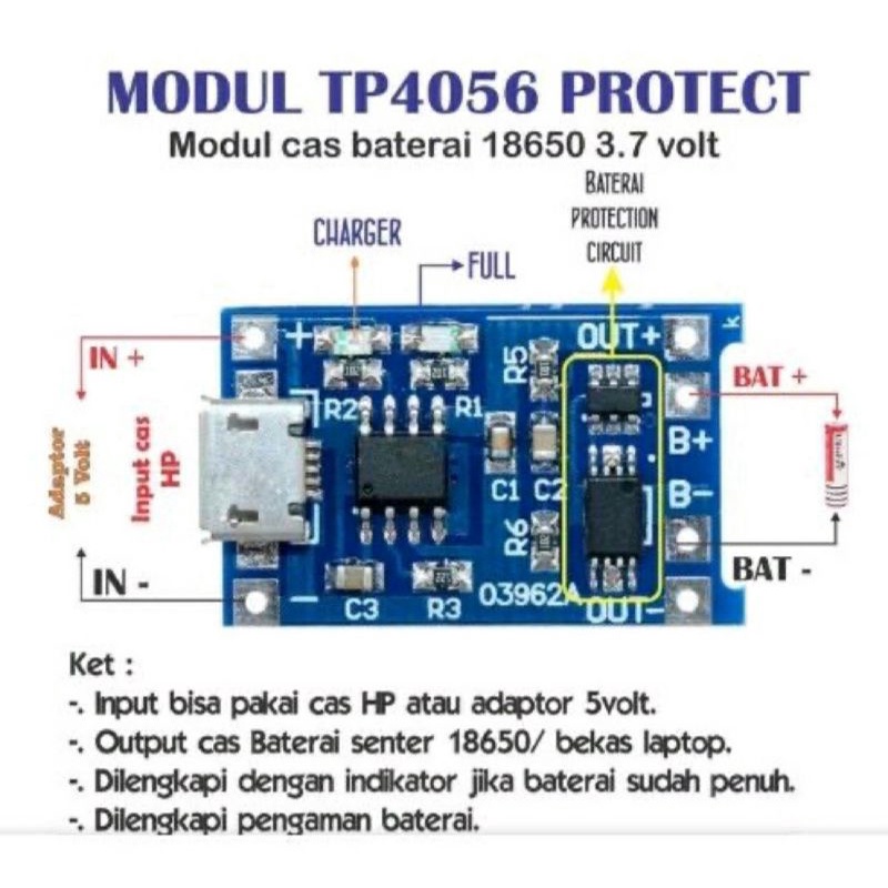 modul cas baterai 18650 proteksi TP4056 5v ada micro USB dan tipe C PCB tebal original