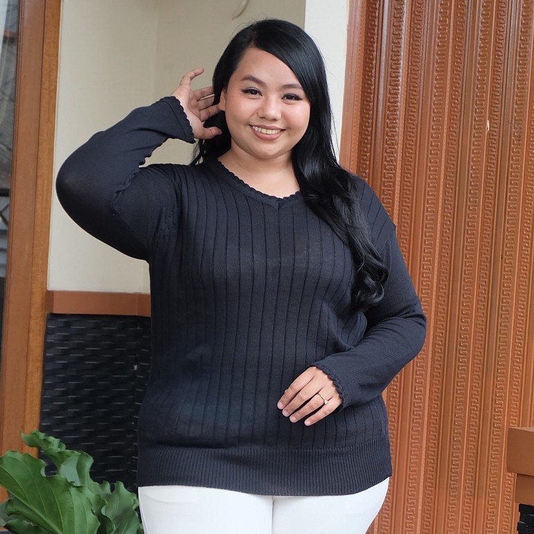 SWEATER JUMBO BIG SIZE RAJUT POLOS LENGAN PANJANG WANITA BAJUBUNDA