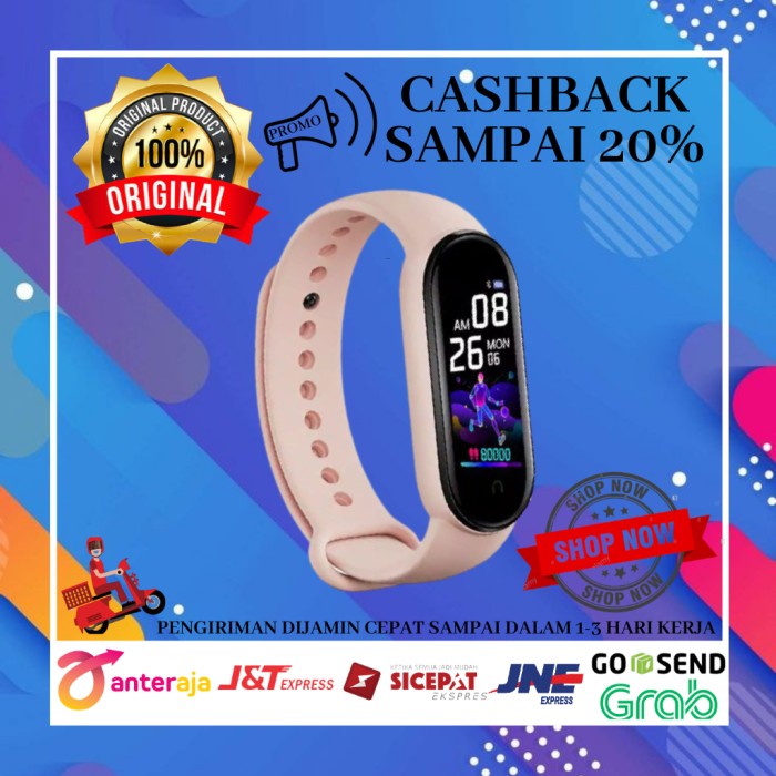 Smartwatch M5 Smartband Xiaomi Mi band Fitur Lengkap Jam Pria Wanita - Pink