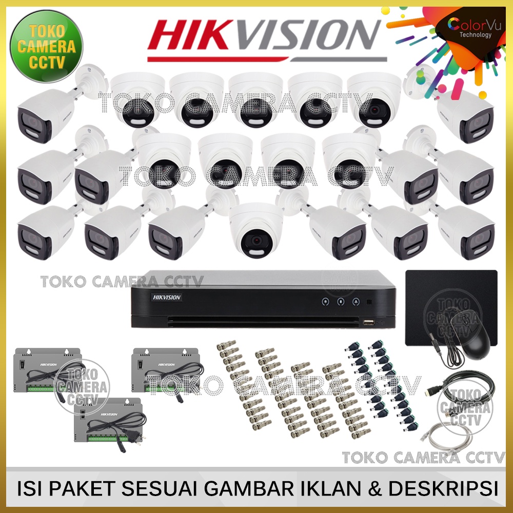 PAKET CCTV HIKVISION COLORVU 5MP 32 CHANNEL 22 KAMERA