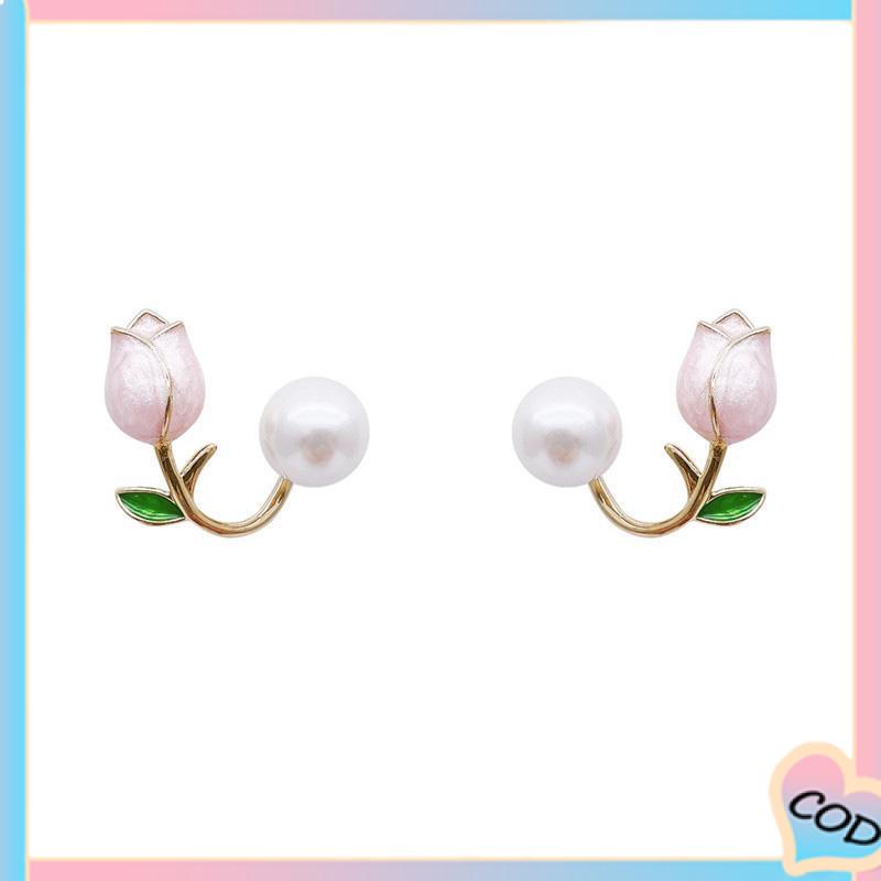 COD❤️ Hiasan Mutiara Imitasi Bunga Tulip Temperamen Anting Modis Manis-A.one