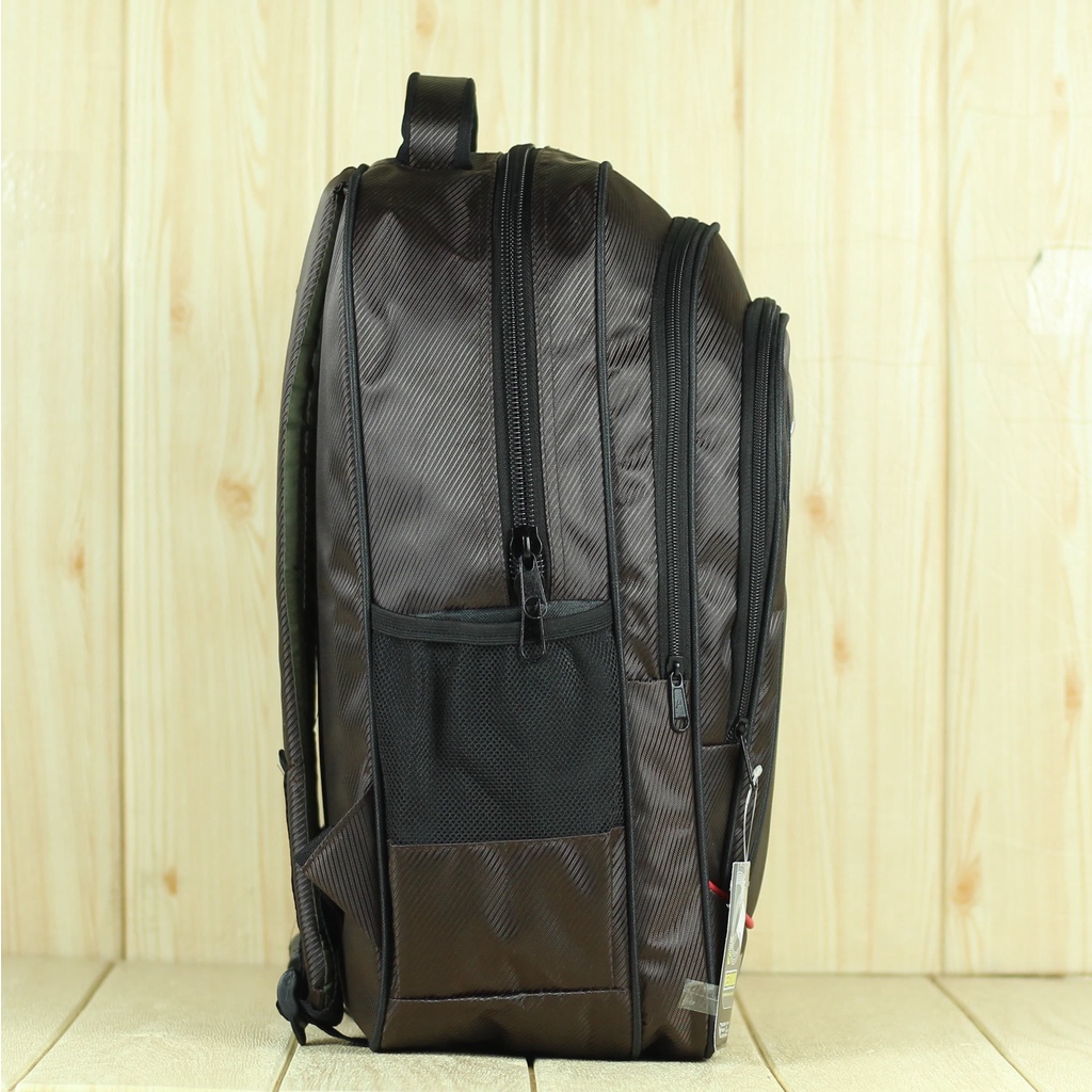 Ransel Punggung Rebound Coklat List Merah Backpack Laptop Kerja Ransel Kuliah Jumbo Tebal