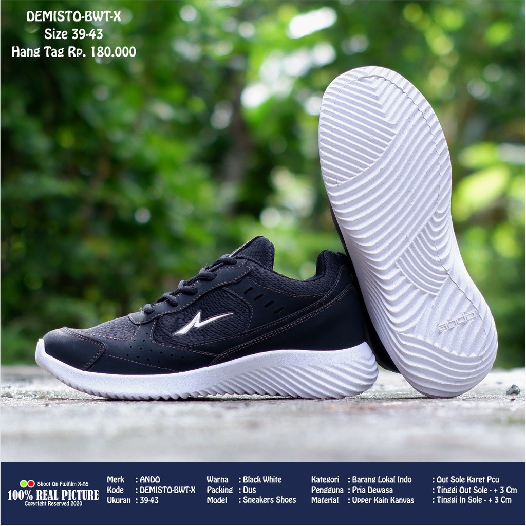 Sepatu running pria original Ando Demisto model simple warna kalem 39-43