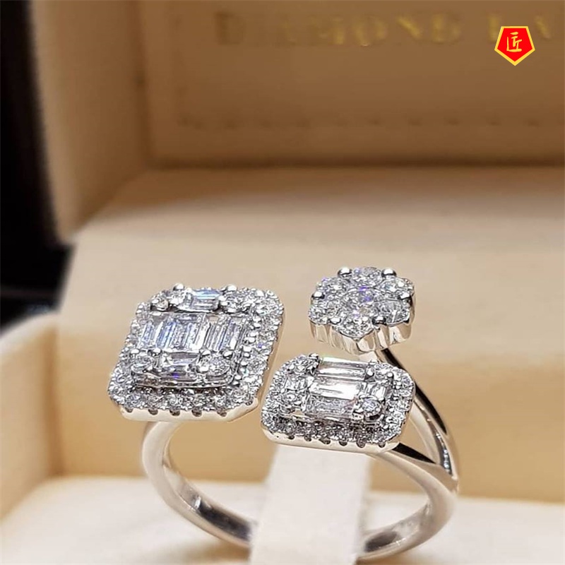 [Ready Stock]S925 Silver Creative Square Full Diamond Ring