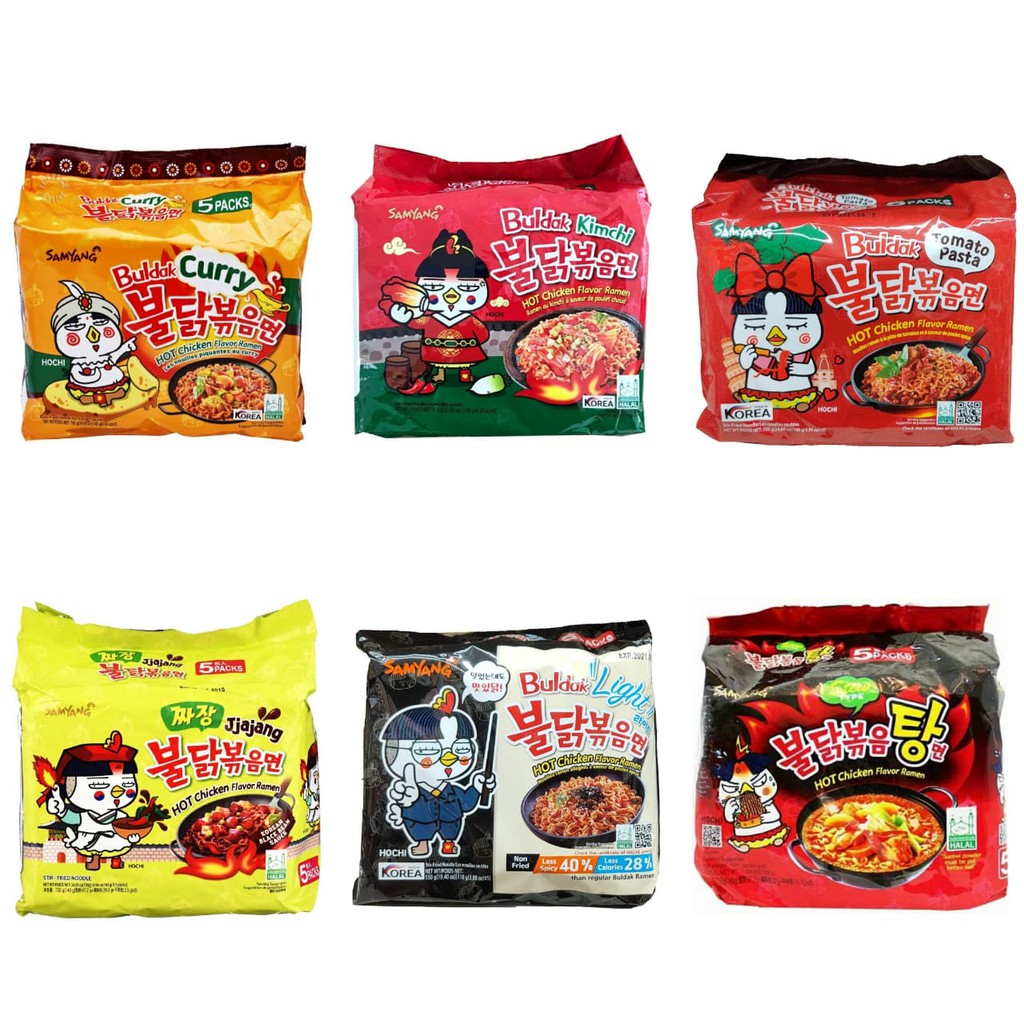 

Samyang - Logo Halal Jjajang-light-curry-buldak kimchi-stew-pasta tomato