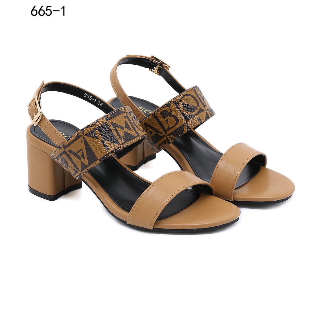 BO Monogram Canvas Double Strap Block Heel Sandals#665-1