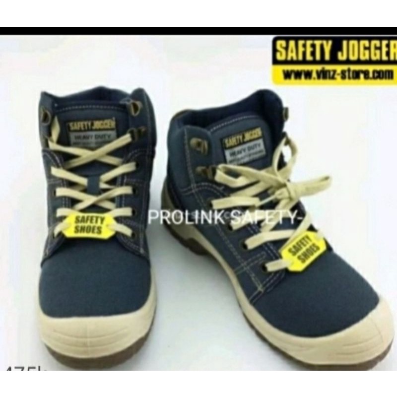 SEPATU SAFETY SHOES JOGGER ORIGINAL CREM HITAM DAN BIRU