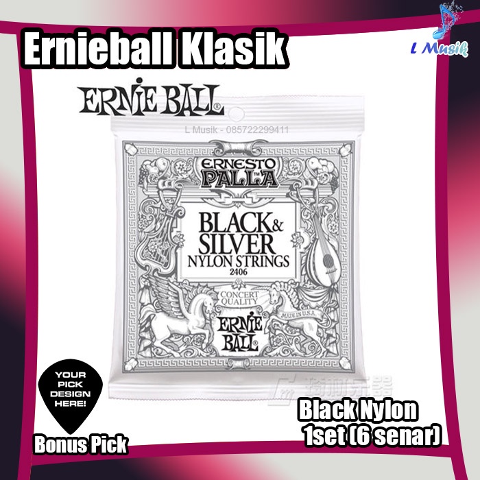 SENAR GITAR KLASIK ERNIEBALL BLACK NYLON CLASSIC GUITAR STRINGS 1 SET ERNIE BALL