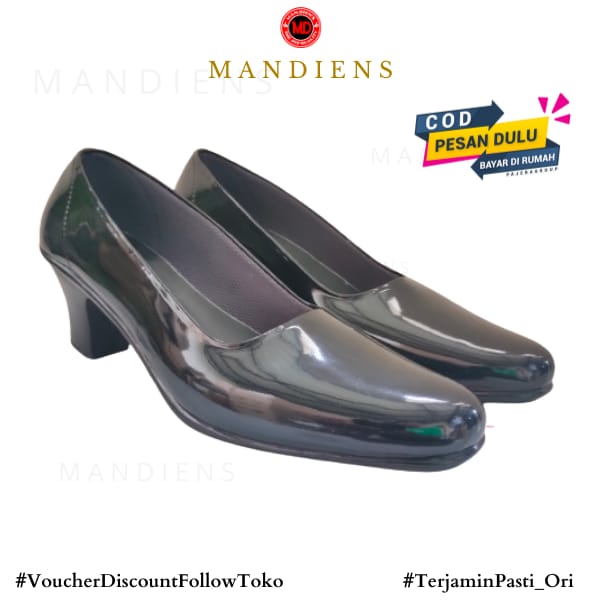 Mandiens Sepatu Pdh Polwan Heels 7 cm - Sepatu Wanita Bhayangkari - sepatu Persit Kowad - Sepatu Pns