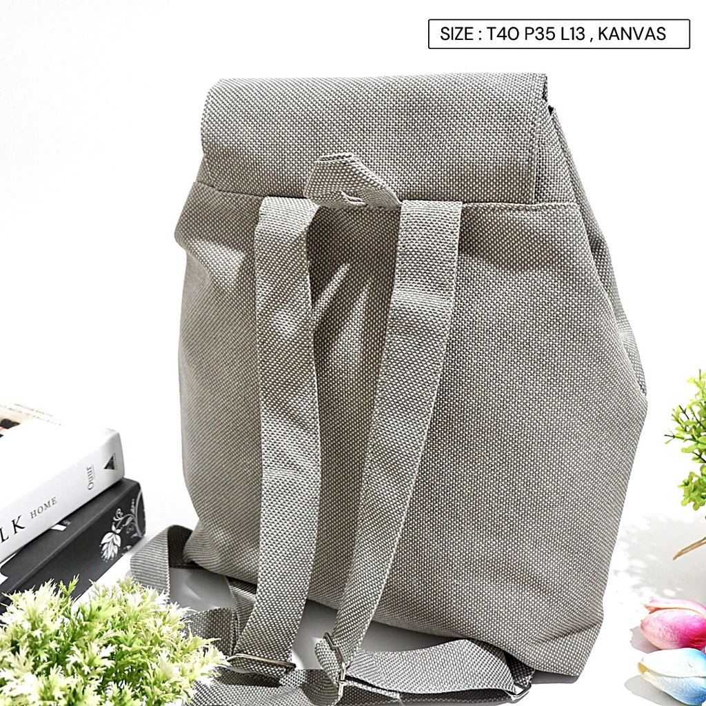 『Bebas Ongkir 』 Tas Bahan Lembut Kanvas Wanita Ransel Serut Sekolah Perempuan Besar ransel polos