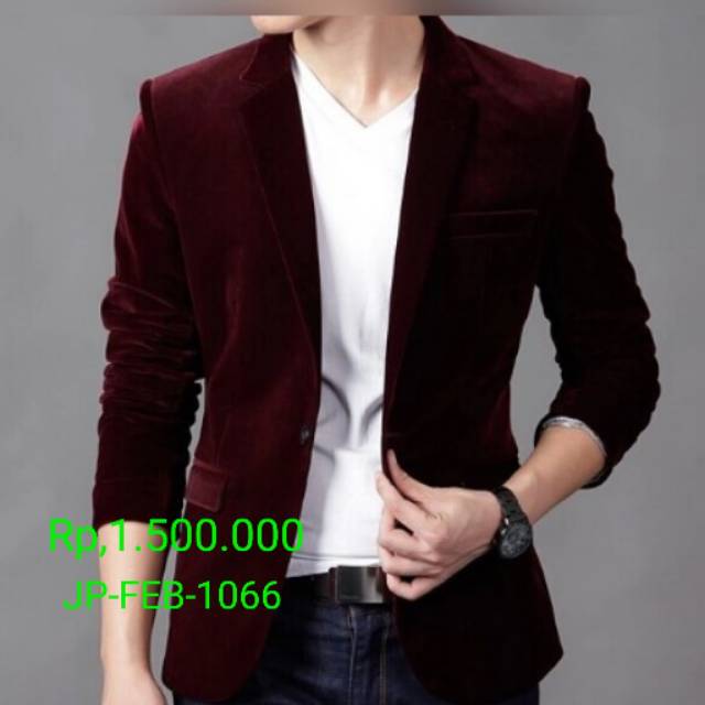 Jas Pria Baru Desain Blazer Slim Fit Beludru Jaket