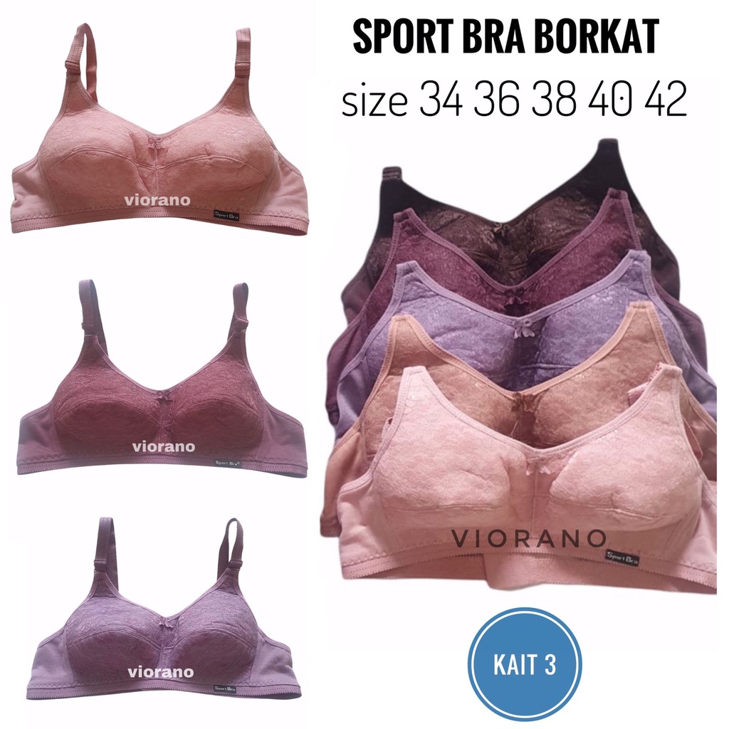 Sport Bra Bh Wanita Model Borkat Renda Tanpa Kawat Size 34 36 38 40 42