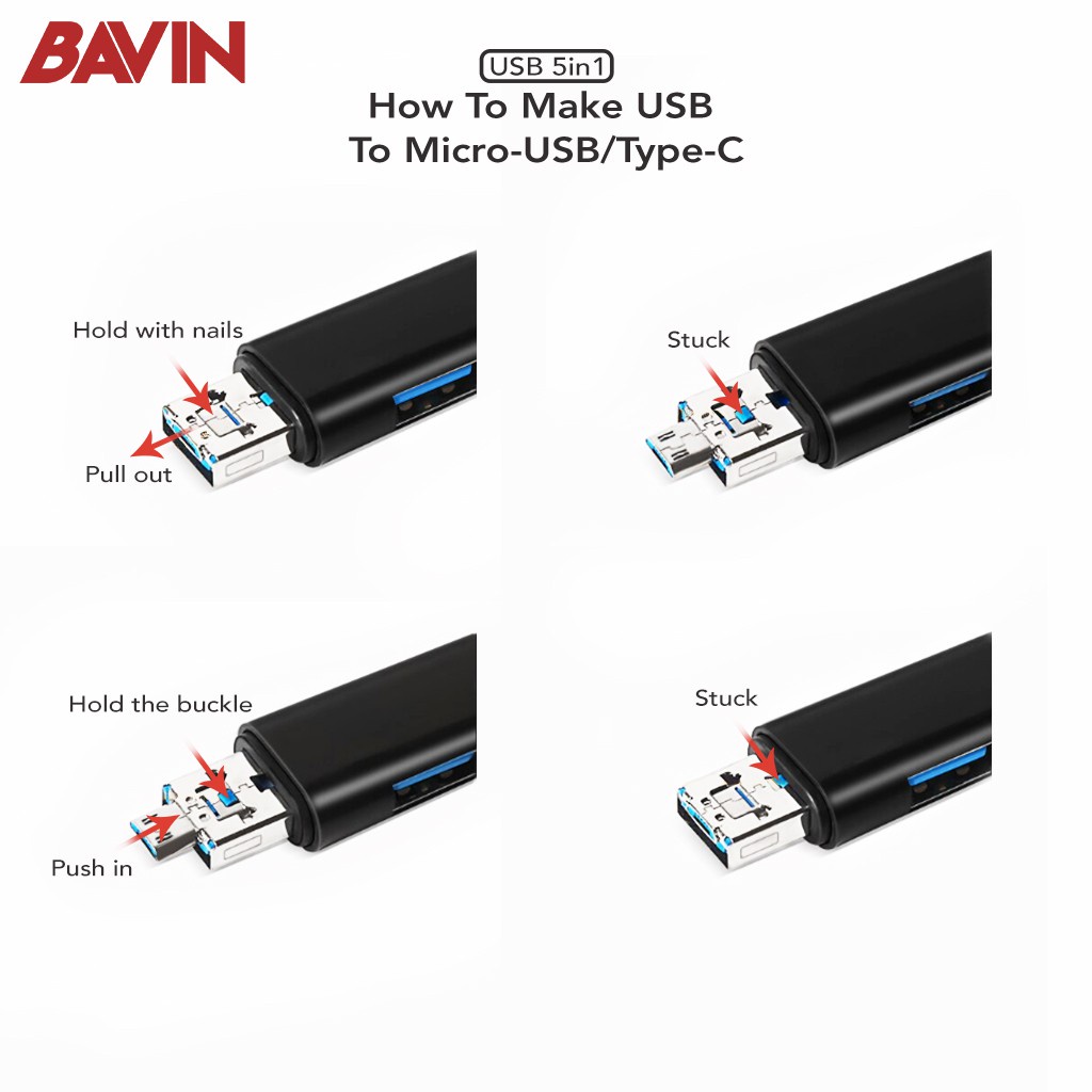 GS8 5 in 1 USB 2.0 Type C/USB/Micro USB SD TF Memory Card Read OTG Adapter