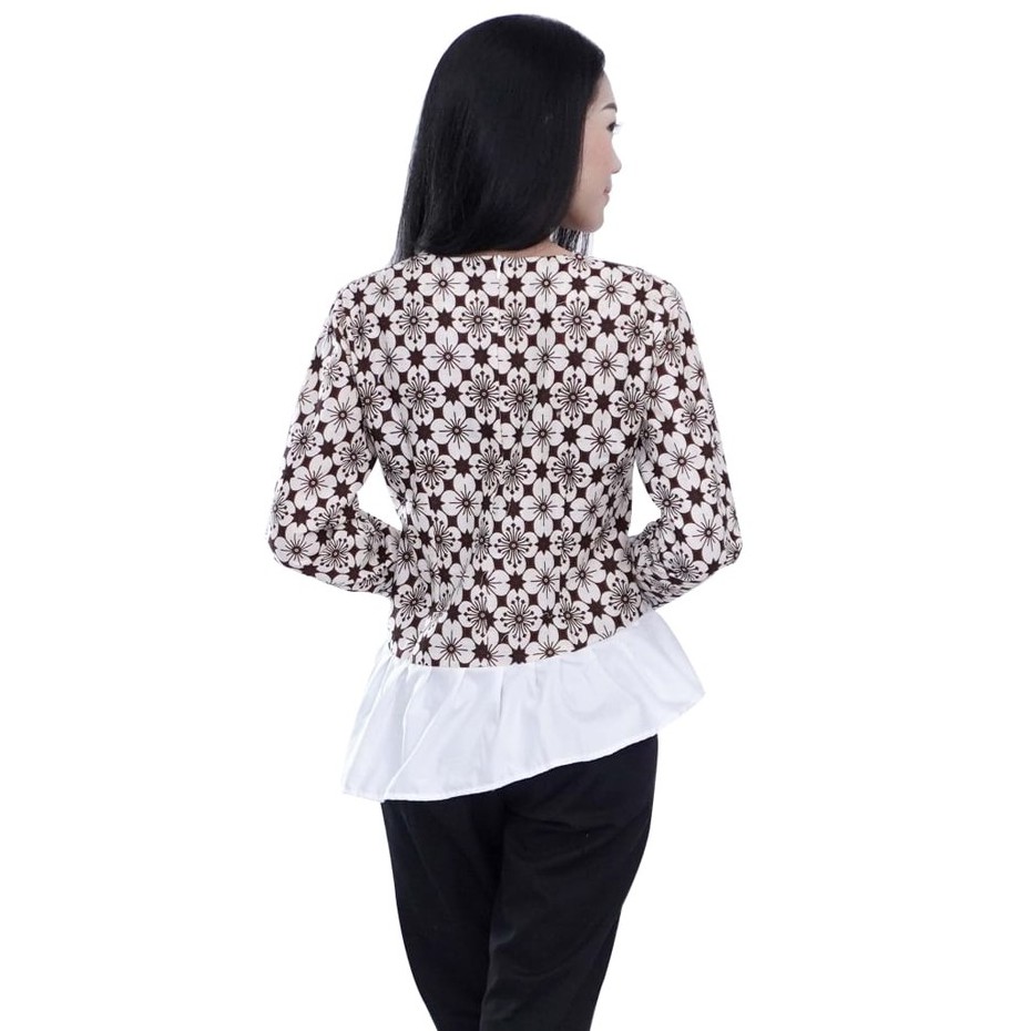 Batik Wanita Atasan Blouse Kawung Putih