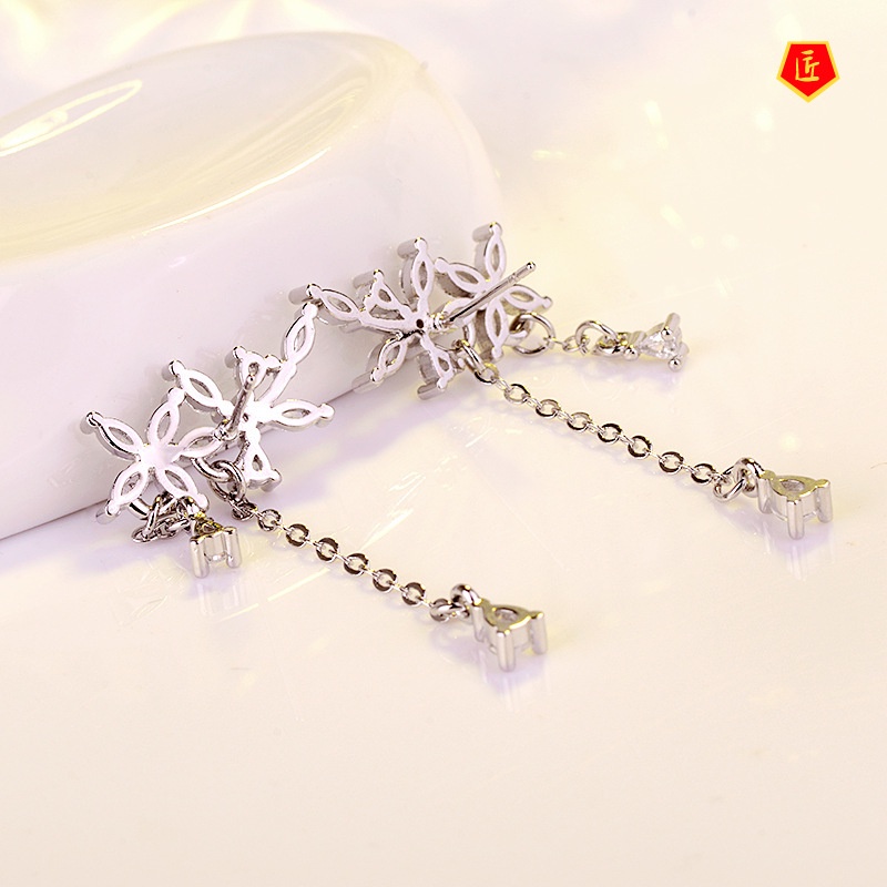 [Ready Stock]Flower Tassel Earrings Female Temperament Elegant