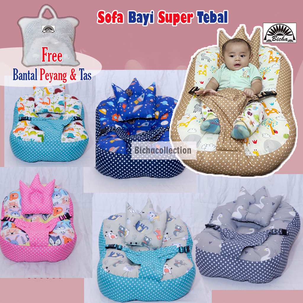 Sofa Bayi Sabuk Pengaman / Kasur Bayi Multifungsi / FREE Bantal Peyang dan Totebag Sofa Bayi Jumbo