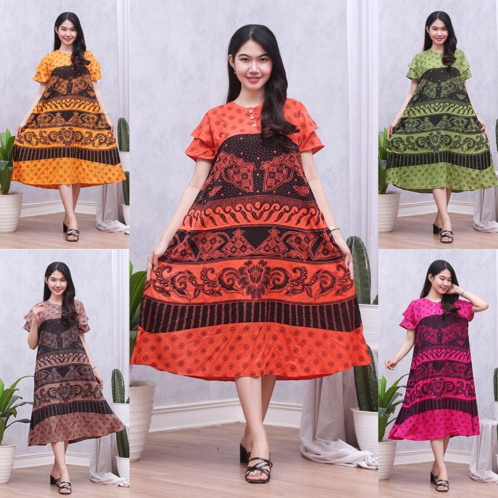 Daster Batik Lengan Pendek - Motif Daun - Leher Kancing (DPT001-133) Batik Prass-AVA