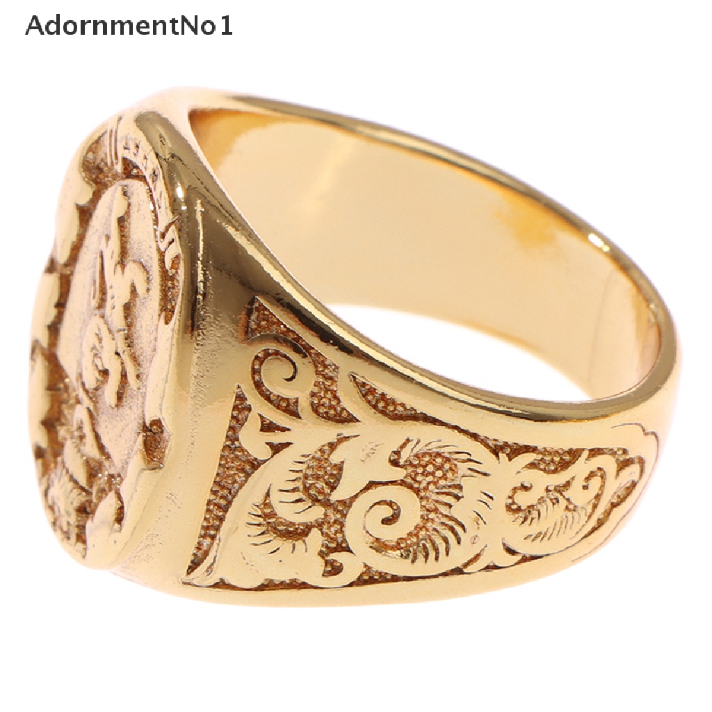 (AdornmentNo1) Cincin Lapis Emas 18K Desain Kepala Elang Ganda Gaya Punk Untuk Pria