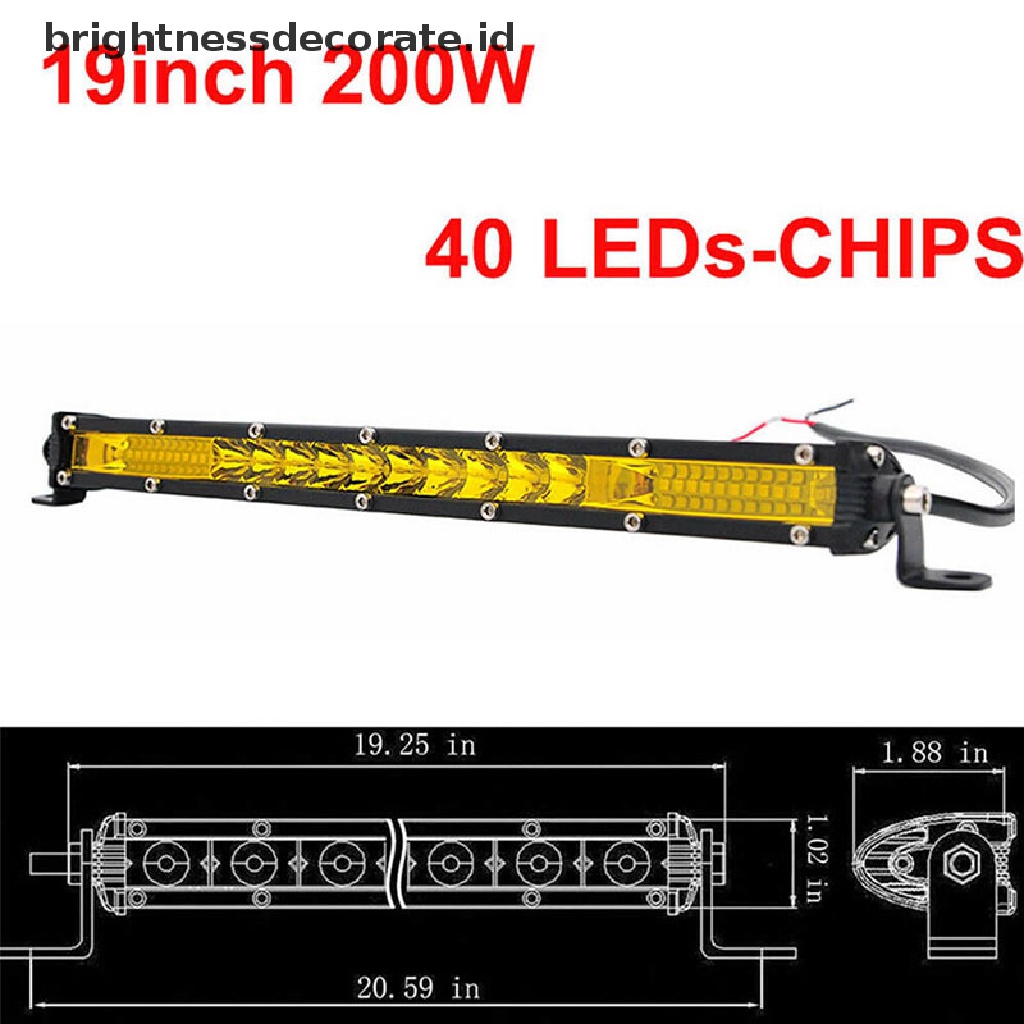 (Birth) Lampu Kerja Led 200w Satu Baris Ultra Slim 20 &quot;Warna Kuning Amber Untuk Truk / Offroad