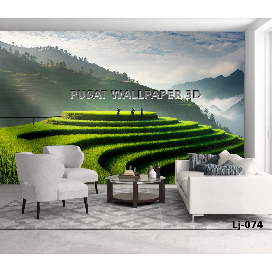 Print Custom Wallpaper stiker 3d Pemandangan Sawah Perdesaaan, Wallpaper Dinding 3d Motif Persawahan