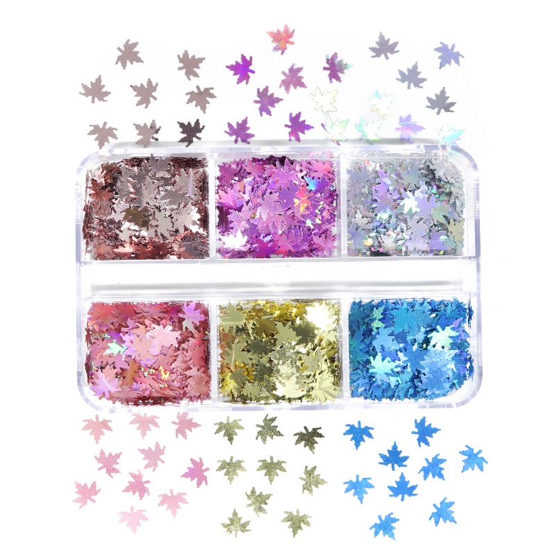 Siy Payet Glitter Laser Bentuk Daun Maple 6 Sekat Untuk Dekorasi Nail Art 3d