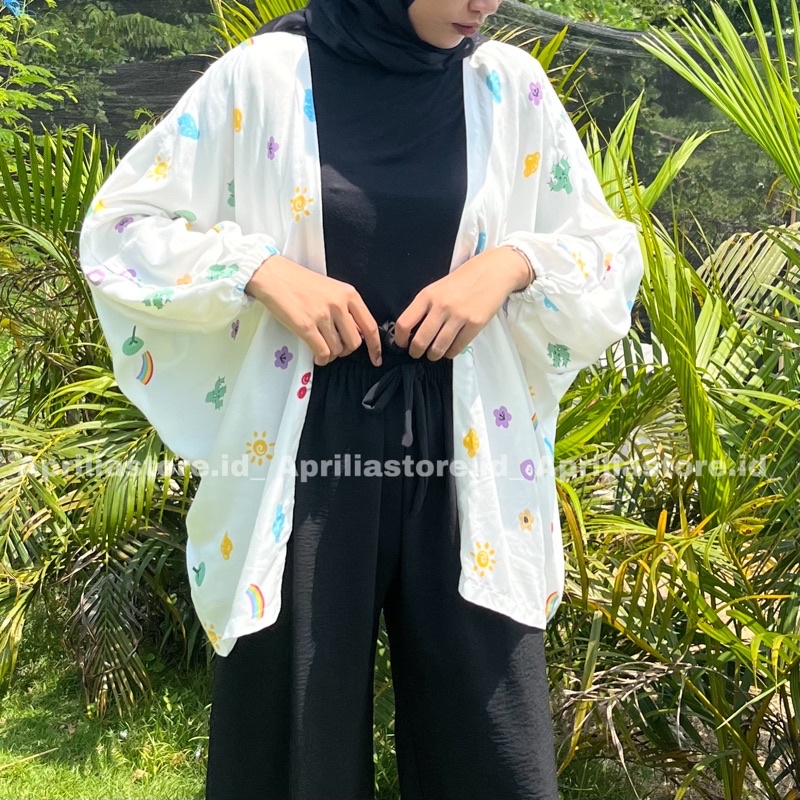 ONE SET KIYOWO OUTER / CRINKLE PANTS-R white black karet