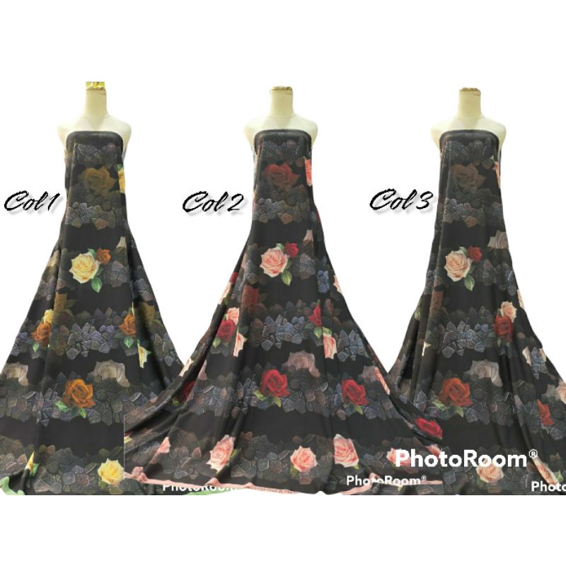 KAIN FRENCH SILK MOTIF BUNGA MAWAR | BAHAN ITALIAN CREPE MOTIF BUNGA MAWAR