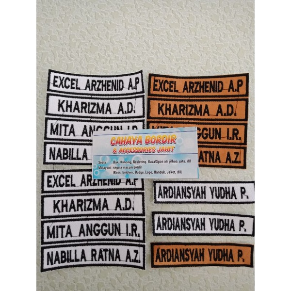 BED bordir Nama siswa (custom) harga per 1 nama isi 3