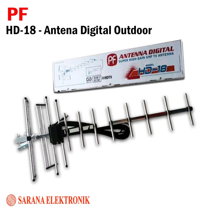 ANTENA DIGITAL UHF PF HD-18 / HD18 / HD18 + KABEL 12M Untuk STB DVBT2-ORIGINAL