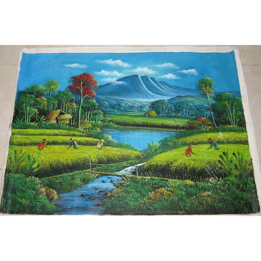 Lukisan Pemandangan Nuansa Sejuk Dan Damai 60 X 80 Cm Shopee