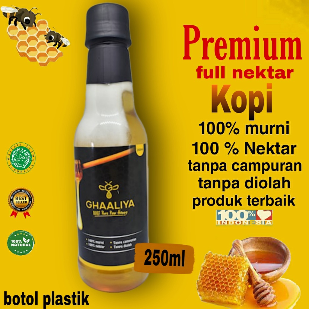 

Madu Ghaaliya Murni Asli 100% Nektar Bunga kopi premium terbaik 250ml original botol plastik