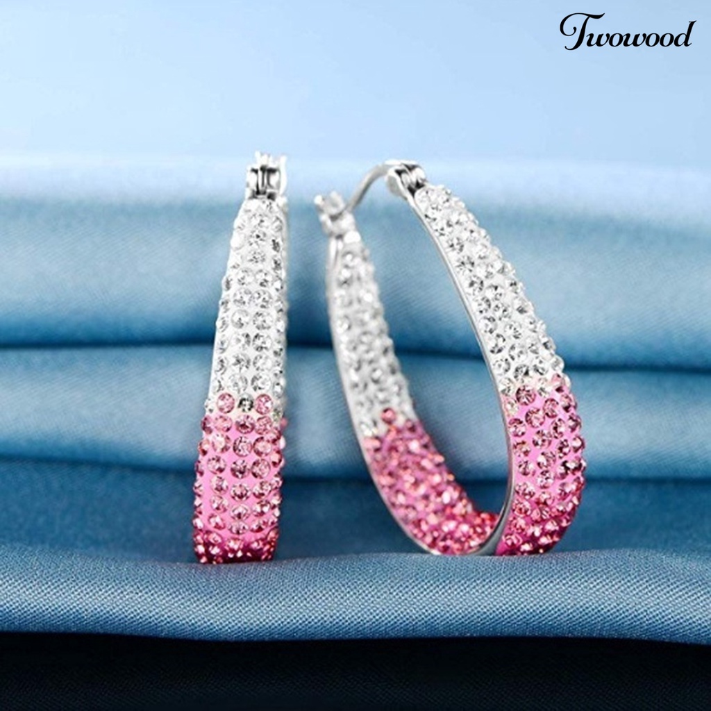 1 Pasang Anting Hoop Berlian Imitasi Bahan Alloy Untuk Wanita