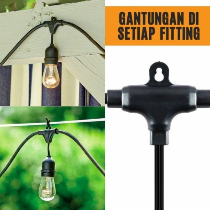 Fitting Kafe 10M 10 Fiting Gantung Cafe Outdoor Fitting + Kabel 10 Meter