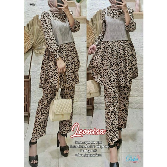 leonisa / setelan motif leopard / one set motif macan / baju set wanita / one set terbaru / bisa COD