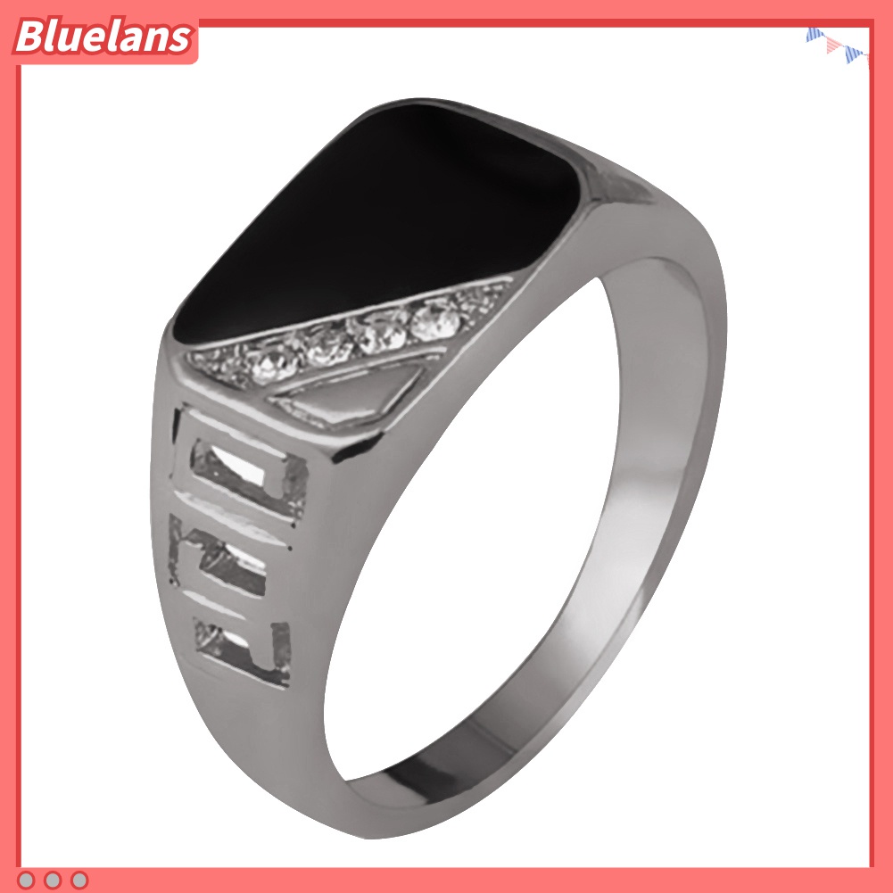 Bluelans Cincin Pria Model Lebar Bentuk Segitiga Aksen Berlian Imitasi