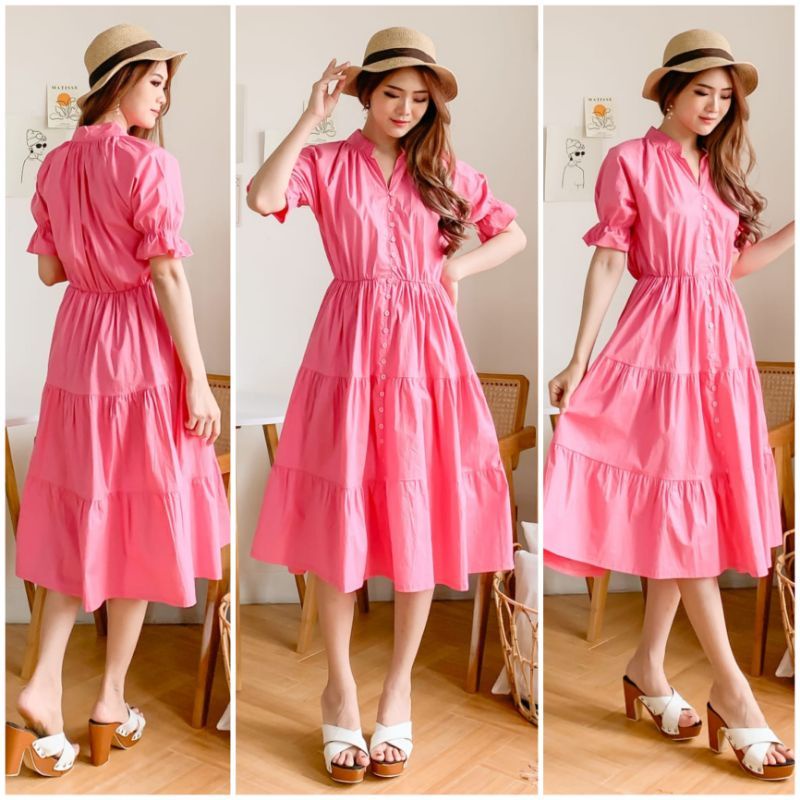 Dress high neck katun poplin layer