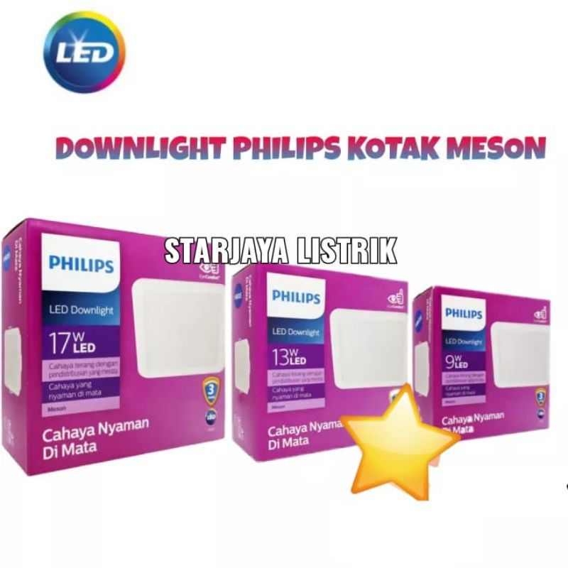 Downlight LED Inbow Philips Meson 9watt/13watt/17Watt Kotak Warna Putih (6500K)