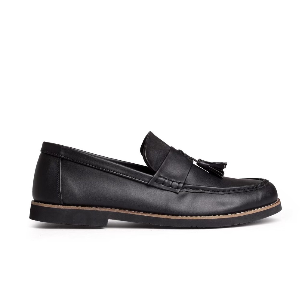 Sepatu Loafers Pria Casual Slip On Panny Loafers Loafer Pria Cowok Kulit Formal Kasual Original - Hagen Black