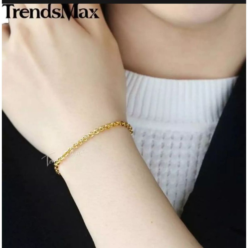 Gelang Titanium Wanita Model Grafir Warna Gold dan Silver Dewasa