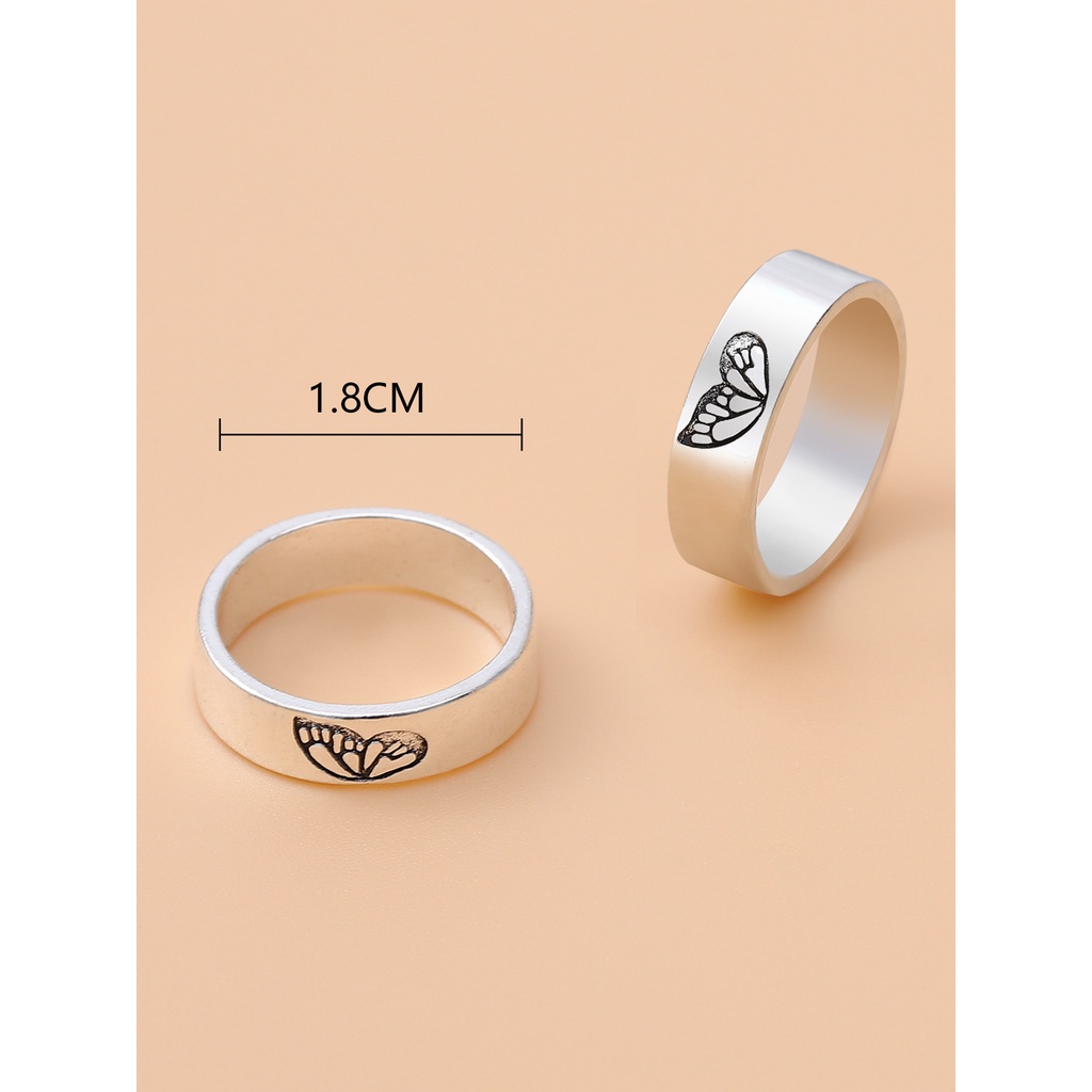 2pcs Cincin Pasangan Desain Kupu-Kupu Bahan 925 silver Gaya retro Ukuran 8 Untuk Pria / Wanita