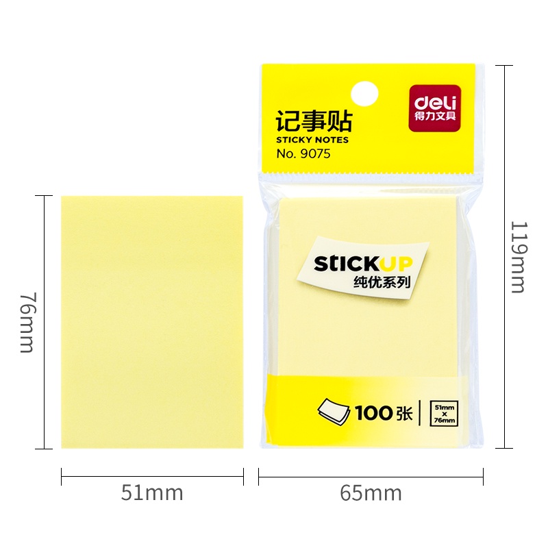 Deli Sticky Notes / Memo Tempel / Kertas Penanda 70 GSM 100 Lembar Tidak Mudah Sobek 9075