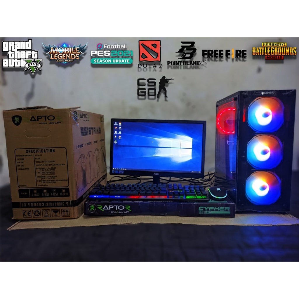 KOMPUTER GAME/DESAIN CORE I3/I5/I7 CASING TRASPARAN RGB RAM 8GB VGA 2GB LCD 19&quot; HDD SSD