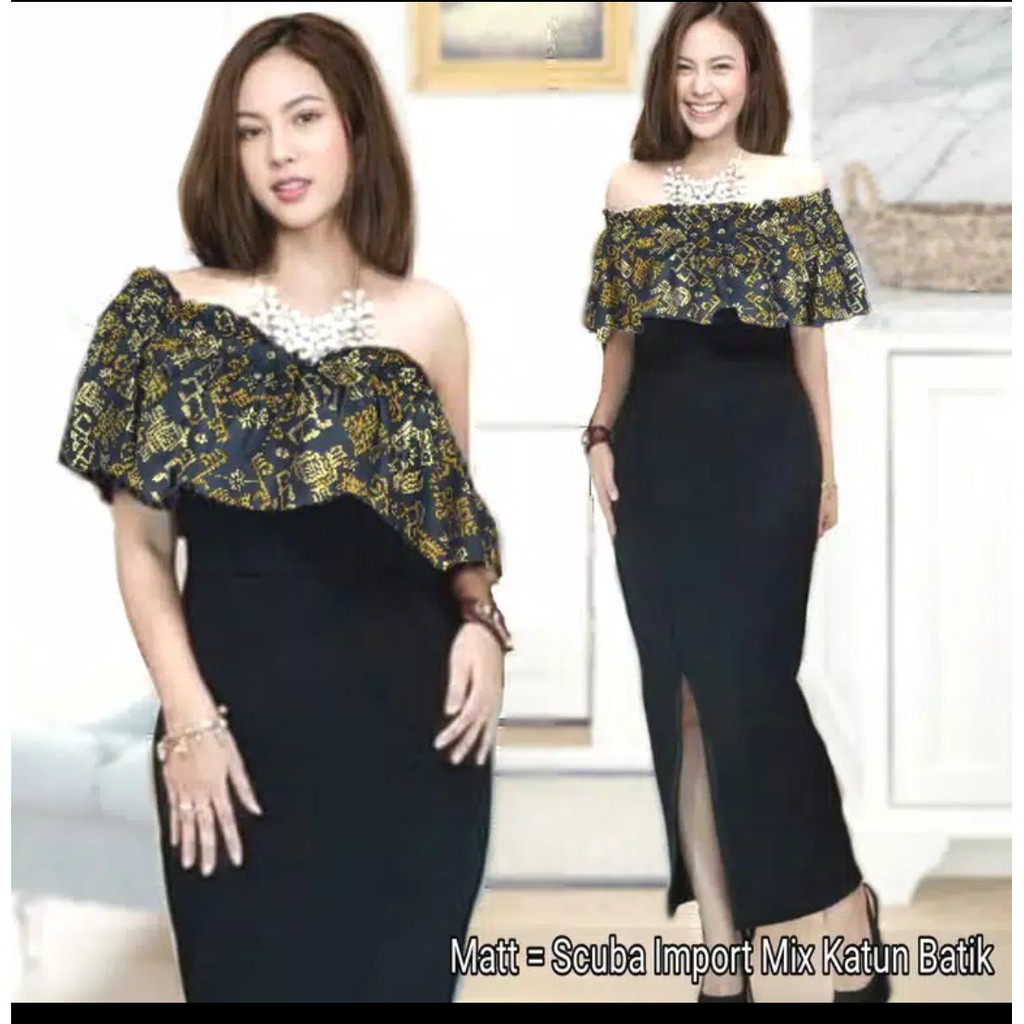 TK21 SALLE C03 Dress Songket Black Scuba Import mix Monalisa Blkg Sleting jepang, Ld 90-95cm pj 110cm